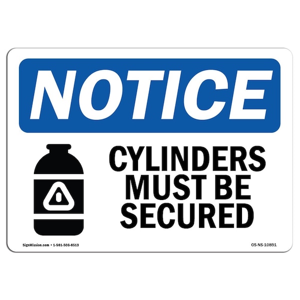 OSHA Notice Sign, 3.5" Height, Cylinders Must Be Secured Sign With Symbol, Landscape, 10PK